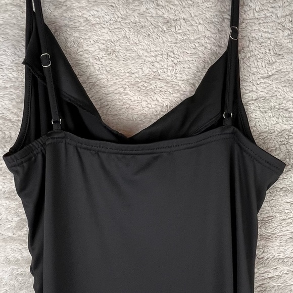 Slinky Black Ruched Dress Cowl Neck Maxi Medium Adjustable Spaghetti Straps - Picture 14 of 16